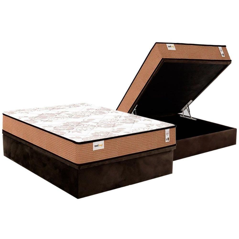 Cama Box Baú Casal: Colchão Molas Bonnel Plumatex Ensacadas Smart Classic + Base Crc Suede Brown (138x188) - 1