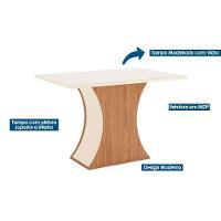 Conjunto Mesa De Cozinha Luiza Tampo Madeirado Com Vidro Reto 120x80cm E 4 Cadeiras Isa Nature Linho Henn - 2