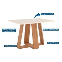 Conjunto Mesa De Cozinha Lins Com Tampo Madeirado 120x80cm E 4 Cadeiras Vita Nature Off White Suede Marrom Henn - 3