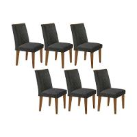 Kit 6 Cadeiras Sala Jantar Jade 6 Un Capuccino Linho Grafite Rufato - 1