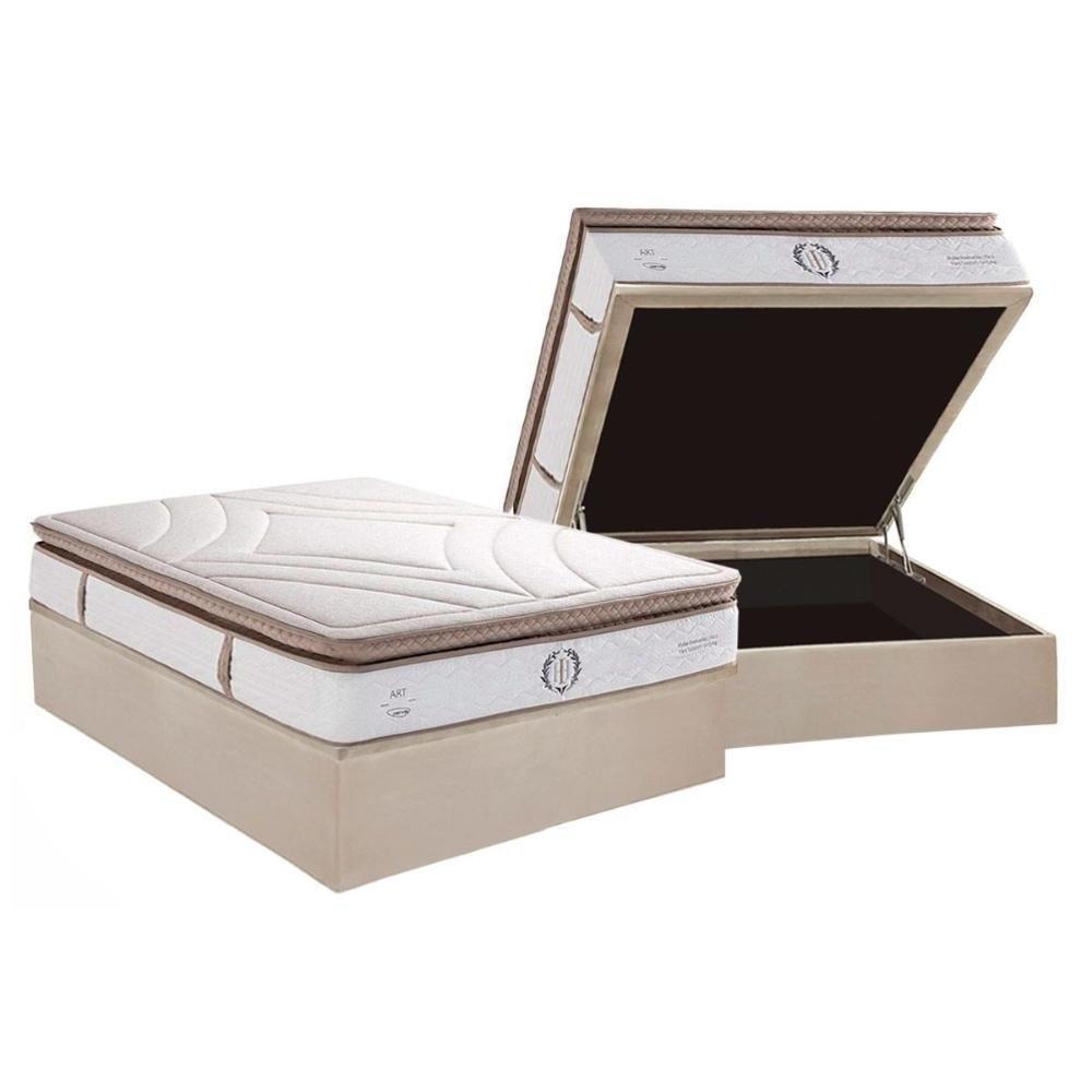 Cama Box Baú Casal: Colchão Molas Masterpocket Ensacadas Herval Poseidon Plus C1954 + Base Crc Suede Clean (138x188x34) - 1