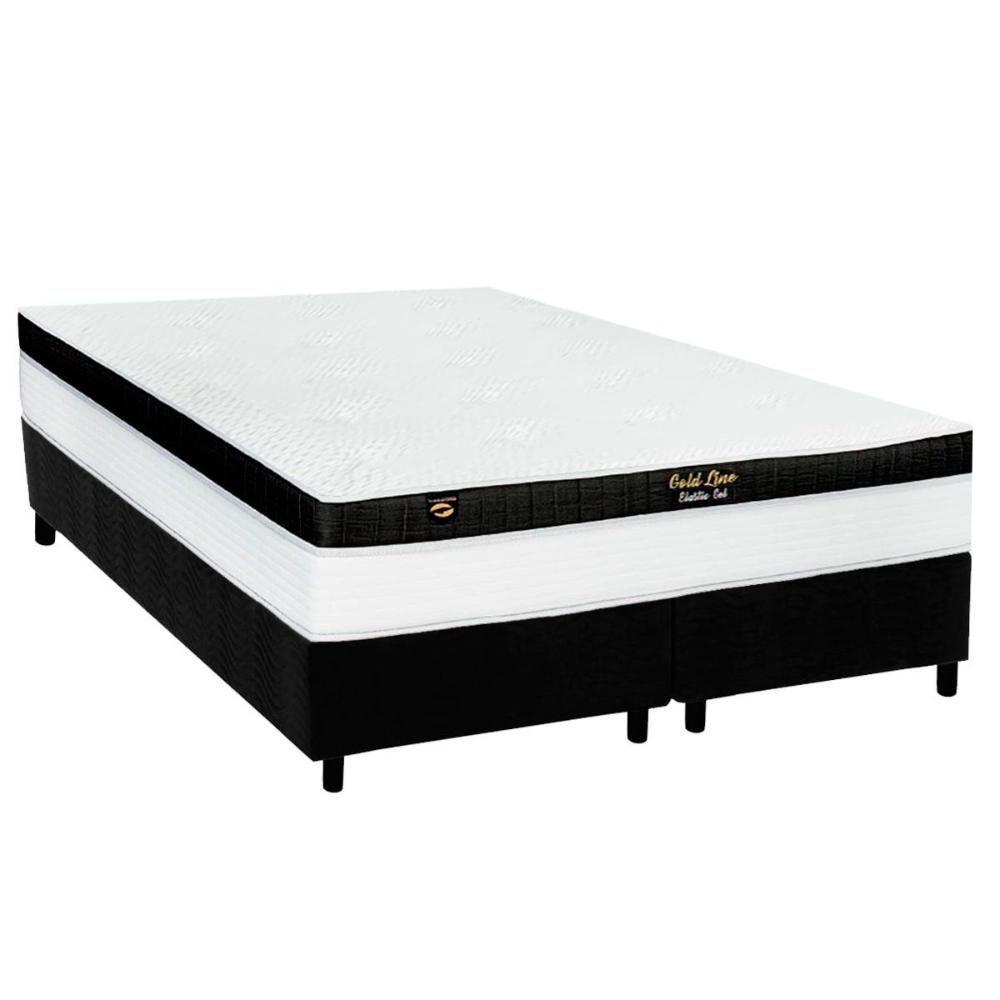Cama Box King: Colchão Molas Ensacadas Luckspuma Gold Line Elastic Gel + Base Crc Suede Black (193x203) - 1