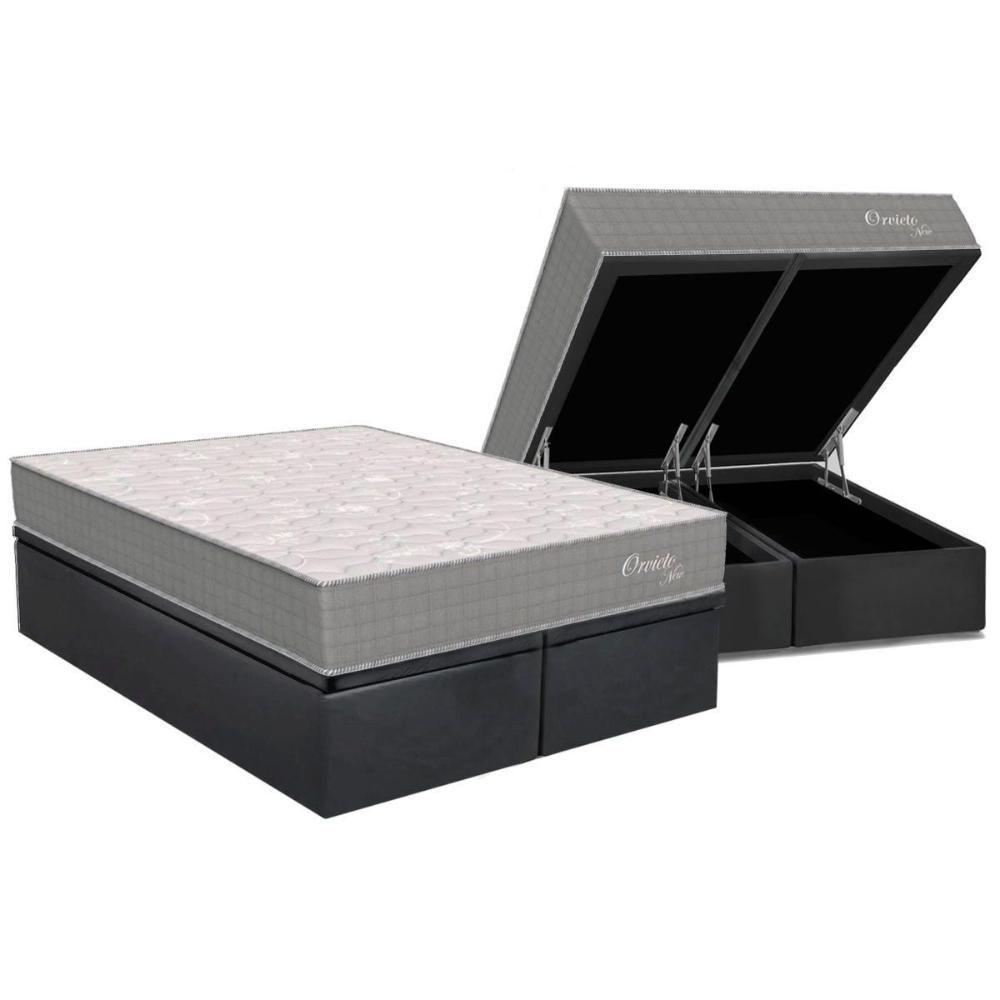 Cama Box Baú Queen: Colchão Molas Masterpocket Ensacadas Orthoflex Orvieto New + Base Crc Suede Gray (158x198) - 1