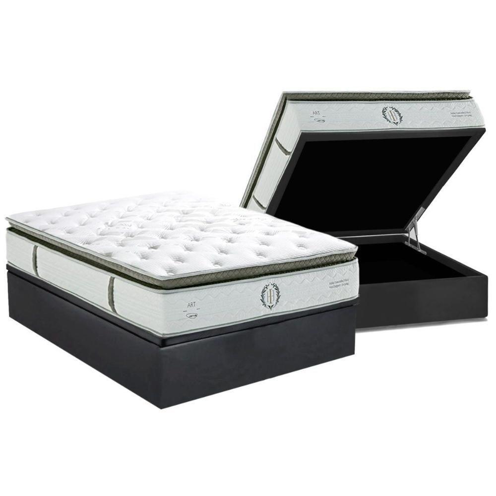 Cama Box Baú Casal: Colchão Molas Masterpocket Ensacadas Herval Imperatore Gold C1655 + Base Crc Suede Gray (138x188x34) - 1