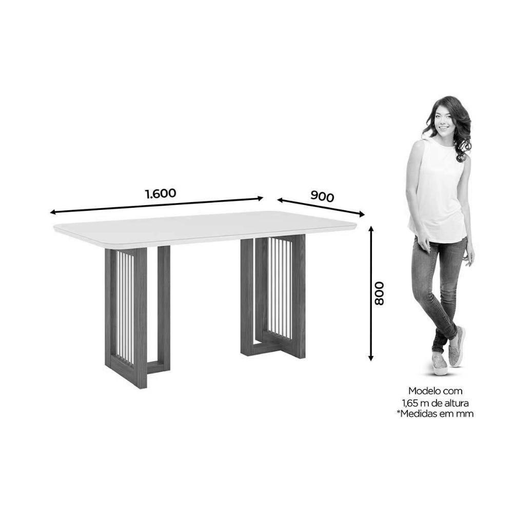 Conjunto Mesa De Cozinha Yara Sc79 Tampo Madeirado Com Vidro Canto Curvo 160x90cm E 6 Cadeiras Vita Nature Linho Henn - 4