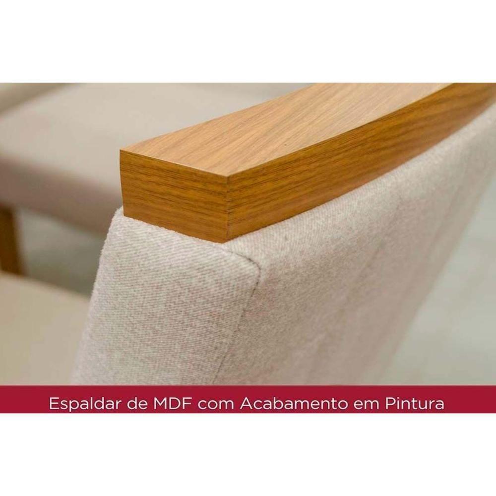 Conjunto Mesa De Cozinha Yara Sc79 Tampo Madeirado Com Vidro Canto Curvo 160x90cm E 6 Cadeiras Vita Nature Linho Henn - 6