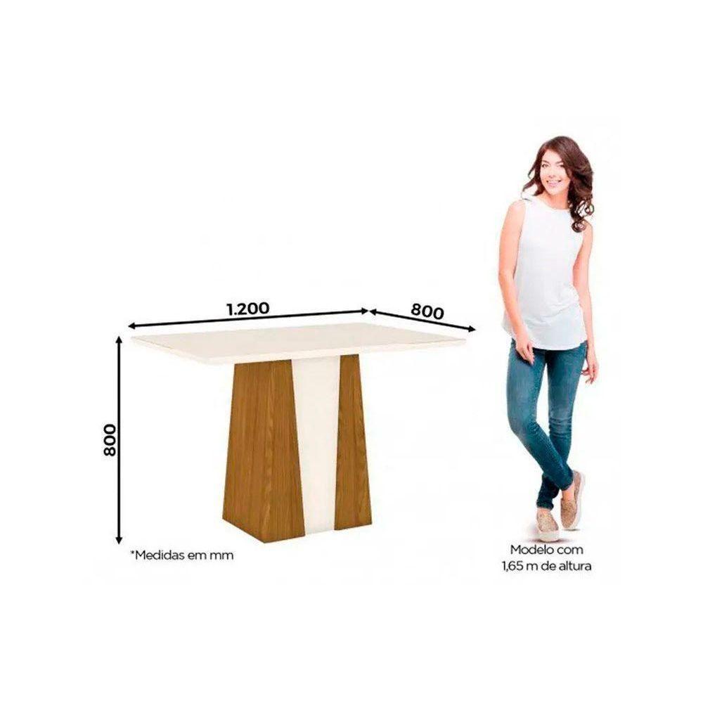 Conjunto Mesa De Cozinha Orus Tampo Madeirado Com Vidro 120x80cm E 4 Cadeiras Isa Nature Linho Henn - 5