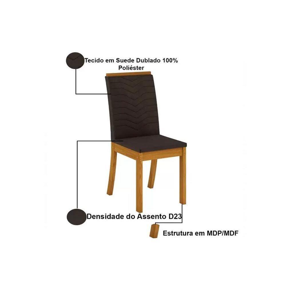 Conjunto Mesa De Cozinha Orus Tampo Madeirado Com Vidro 120x80cm E 4 Cadeiras Isa Nature Linho Henn - 7