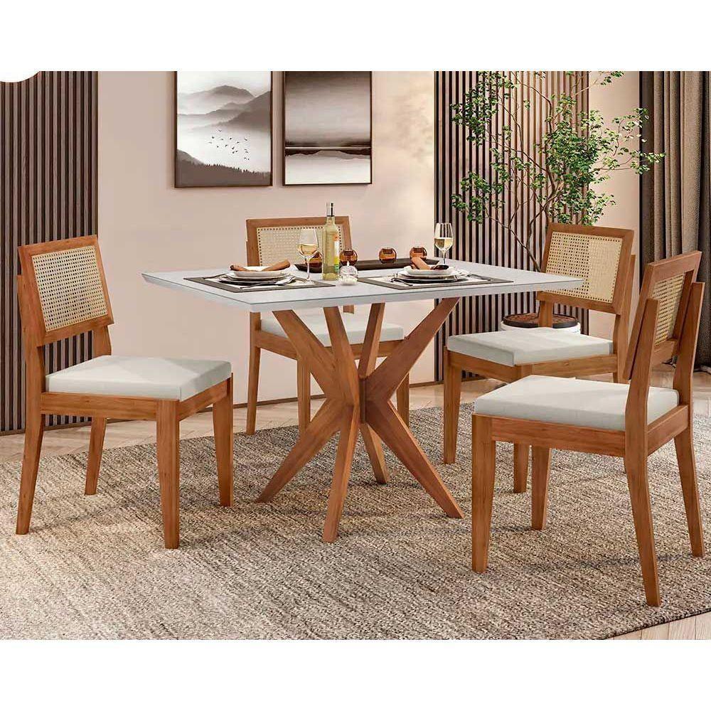 Conjunto Mesa De Cozinha Donna Com Tampo Madeirado Com Vidro 120cm E 4 Cadeiras Rainha Natural Nesher - 1