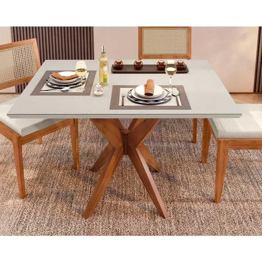 Conjunto Mesa De Cozinha Donna Com Tampo Madeirado Com Vidro 120cm E 4 Cadeiras Rainha Natural Nesher - 8