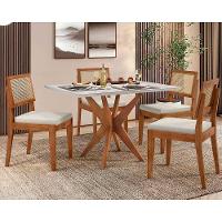 Conjunto Mesa De Cozinha Donna Com Tampo Madeirado Com Vidro 120cm E 4 Cadeiras Rainha Natural Nesher - 1