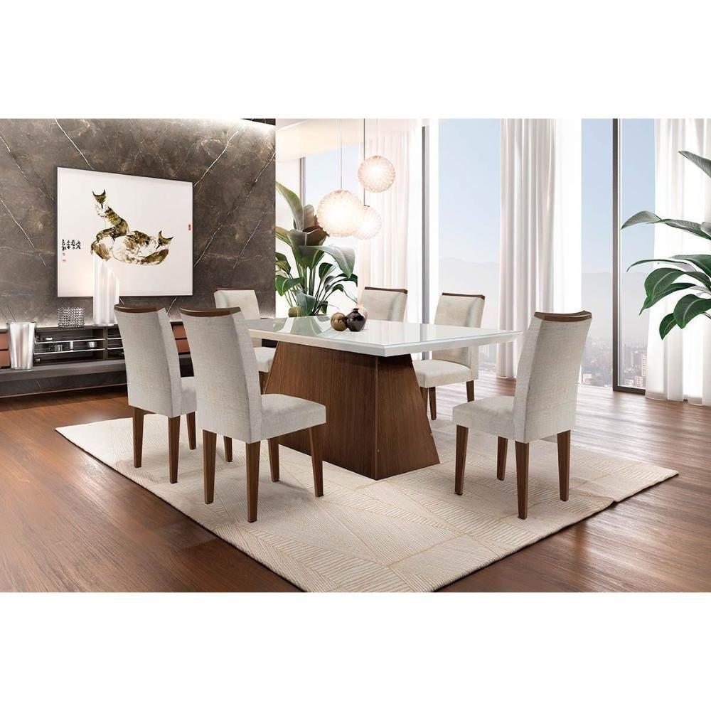 Kit 2 Cadeiras Sala Jantar Lunara 2 Un Madeira Capuccino Linho Bege Turim Rufato - 4