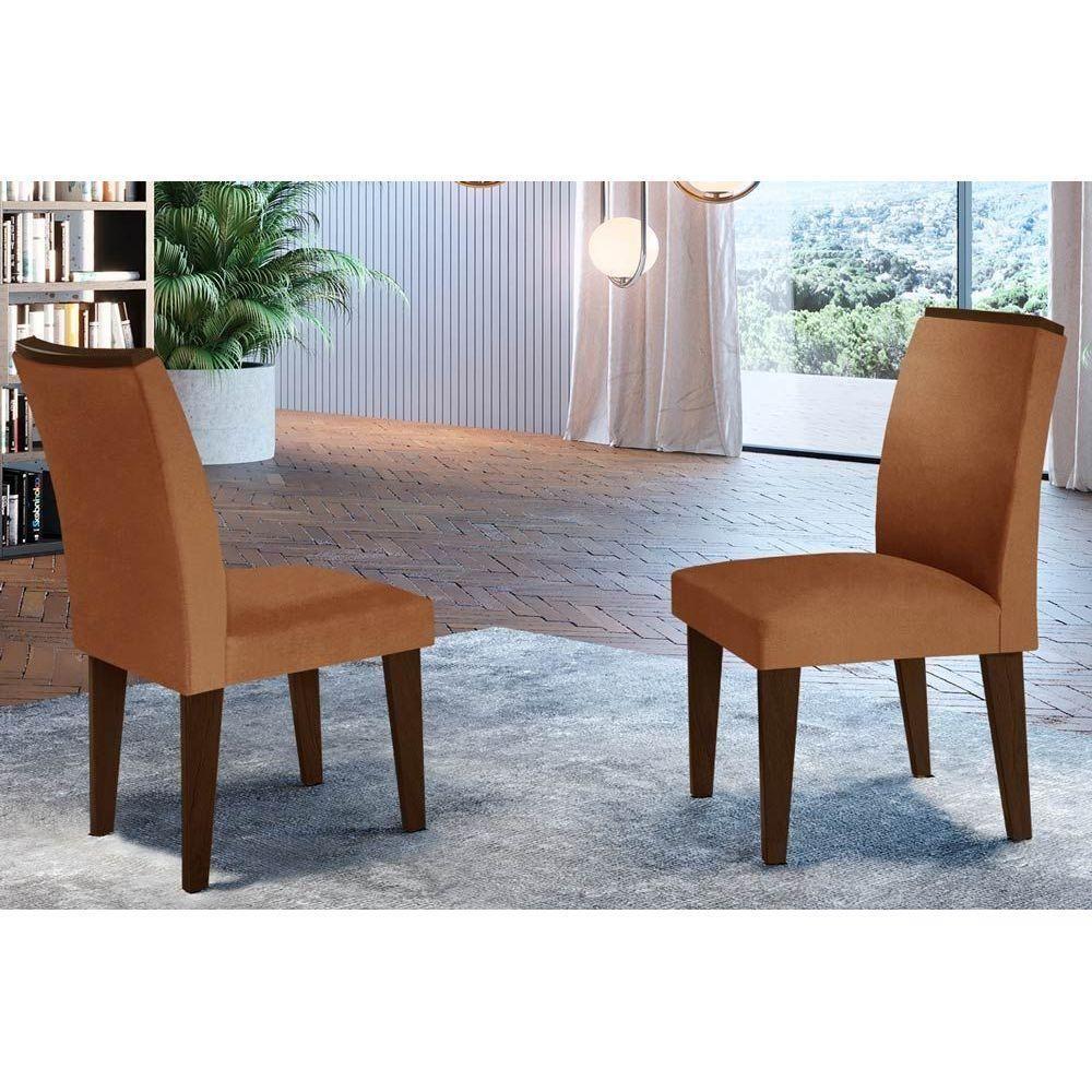 Kit 2 Cadeiras Sala Jantar Lunara 2 Un Madeira Capuccino Linho Bege Turim Rufato - 8