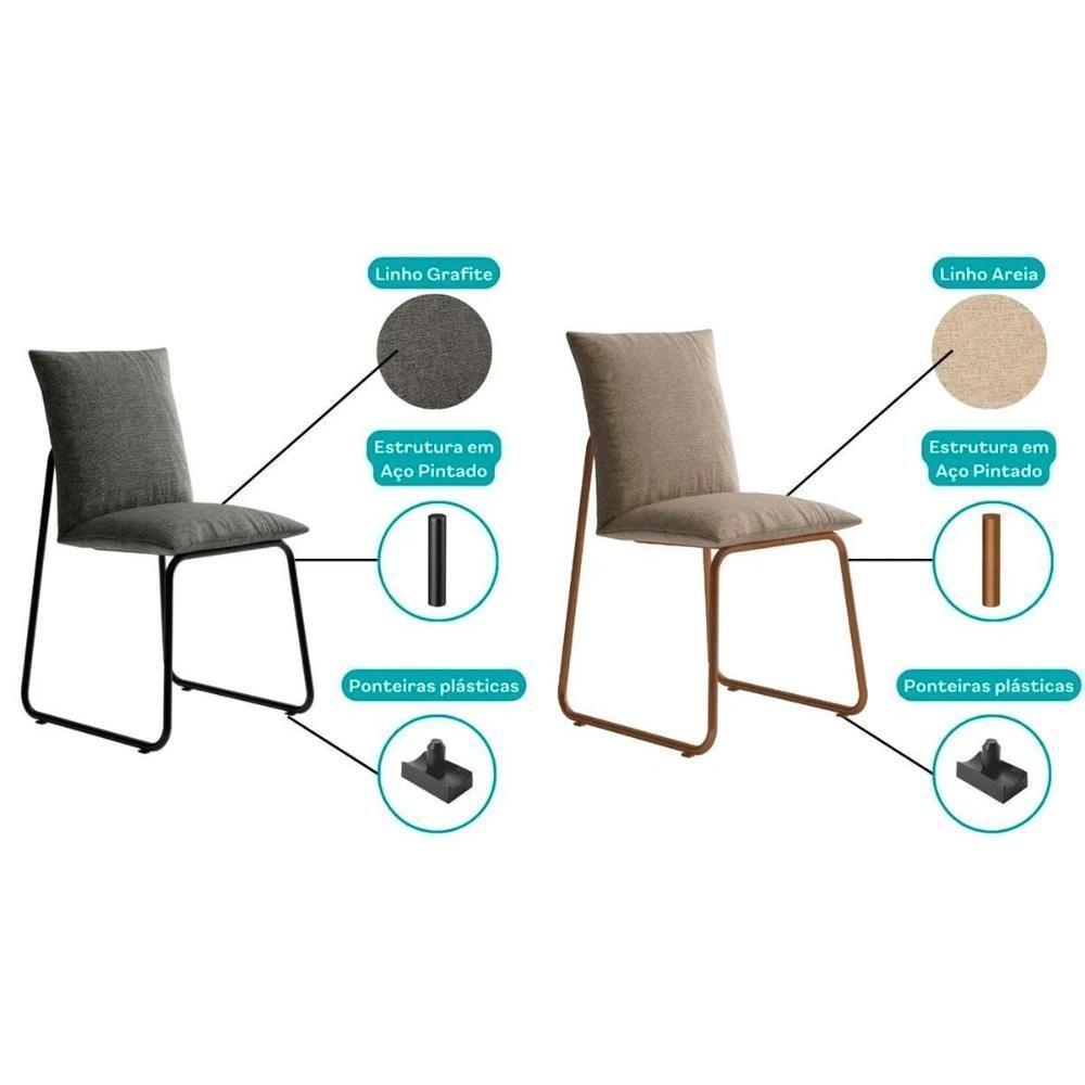 Kit 4 Cadeiras Sala Jantar Soft 1750 4 Uni Rose Linho Areia Carraro - 2