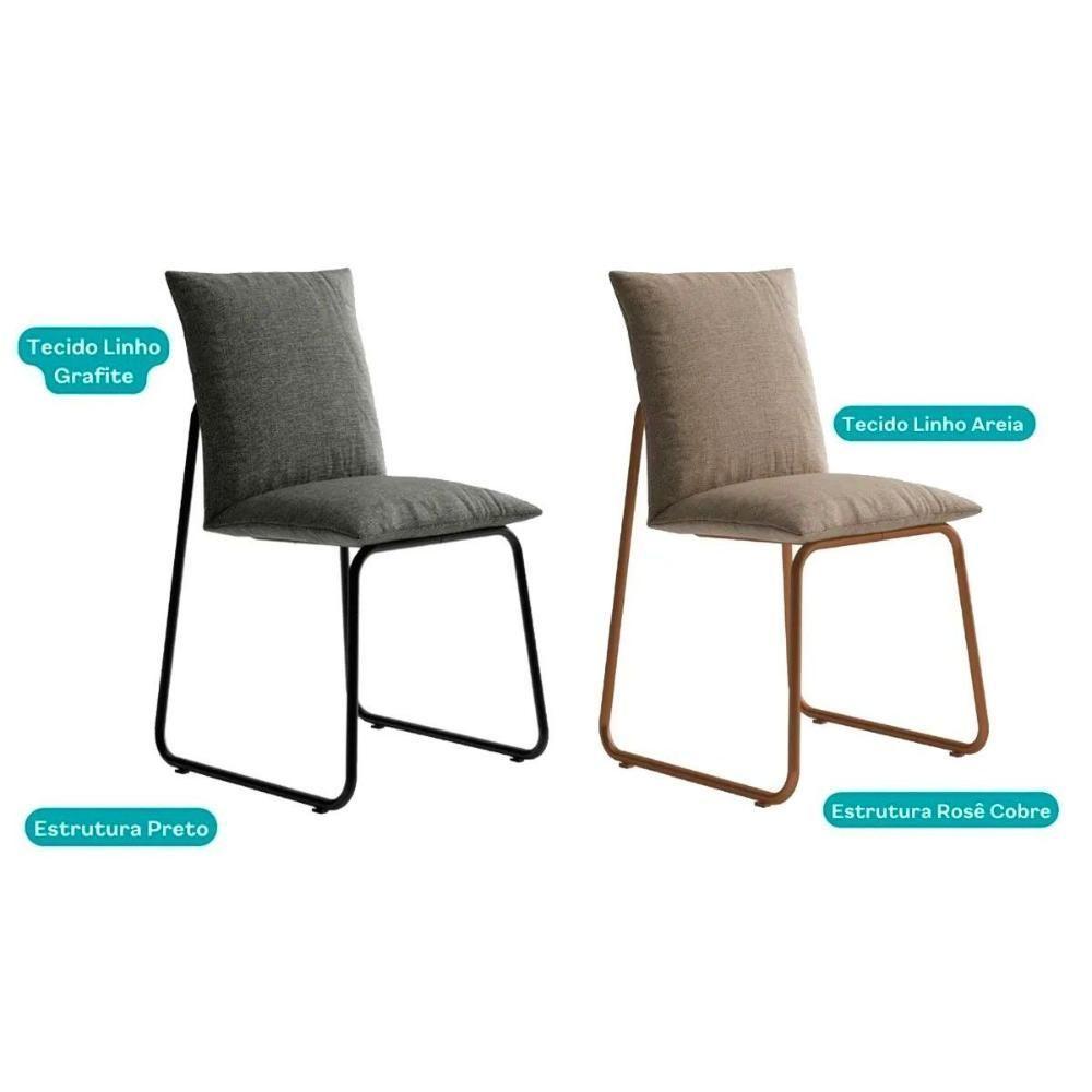 Kit 4 Cadeiras Sala Jantar Soft 1750 4 Uni Rose Linho Areia Carraro - 3