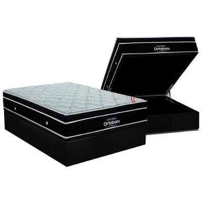Cama Box Baú Casal: Colchão Molas Superpocket Ensacadas Ortobom Elegant + Base Crc Suede Black (138x188)