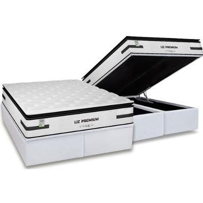Cama Box Baú King: Colchão Molas Masterpocket Ensacadas Plumatex Liz Premium D33 + Base Crc Courano White (193x203)