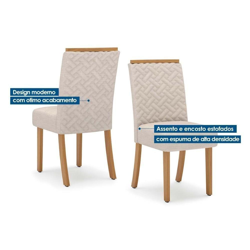 Conjunto Mesa De Cozinha Natalí Com Tampo Madeirado Com Vidro Curvo 120x80cm E 4 Cadeiras Malu Nature Linho Henn - 2