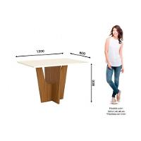 Conjunto Mesa De Cozinha Vértice Tampo Madeirado Com Vidro Canto Reto 120x80cm E 4 Cadeiras Bella Nature Amêndoa Henn