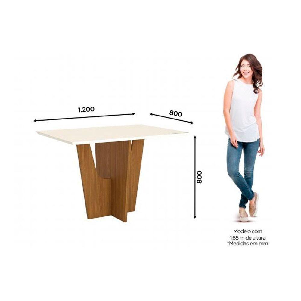 Conjunto Mesa De Cozinha Vértice Tampo Madeirado Com Vidro Canto Reto 120x80cm E 4 Cadeiras Bella Nature Linho Henn - 4