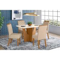 Conjunto Mesa De Cozinha Vértice Tampo Madeirado Com Vidro Canto Reto 120x80cm E 4 Cadeiras Bella Nature Linho Henn - 1