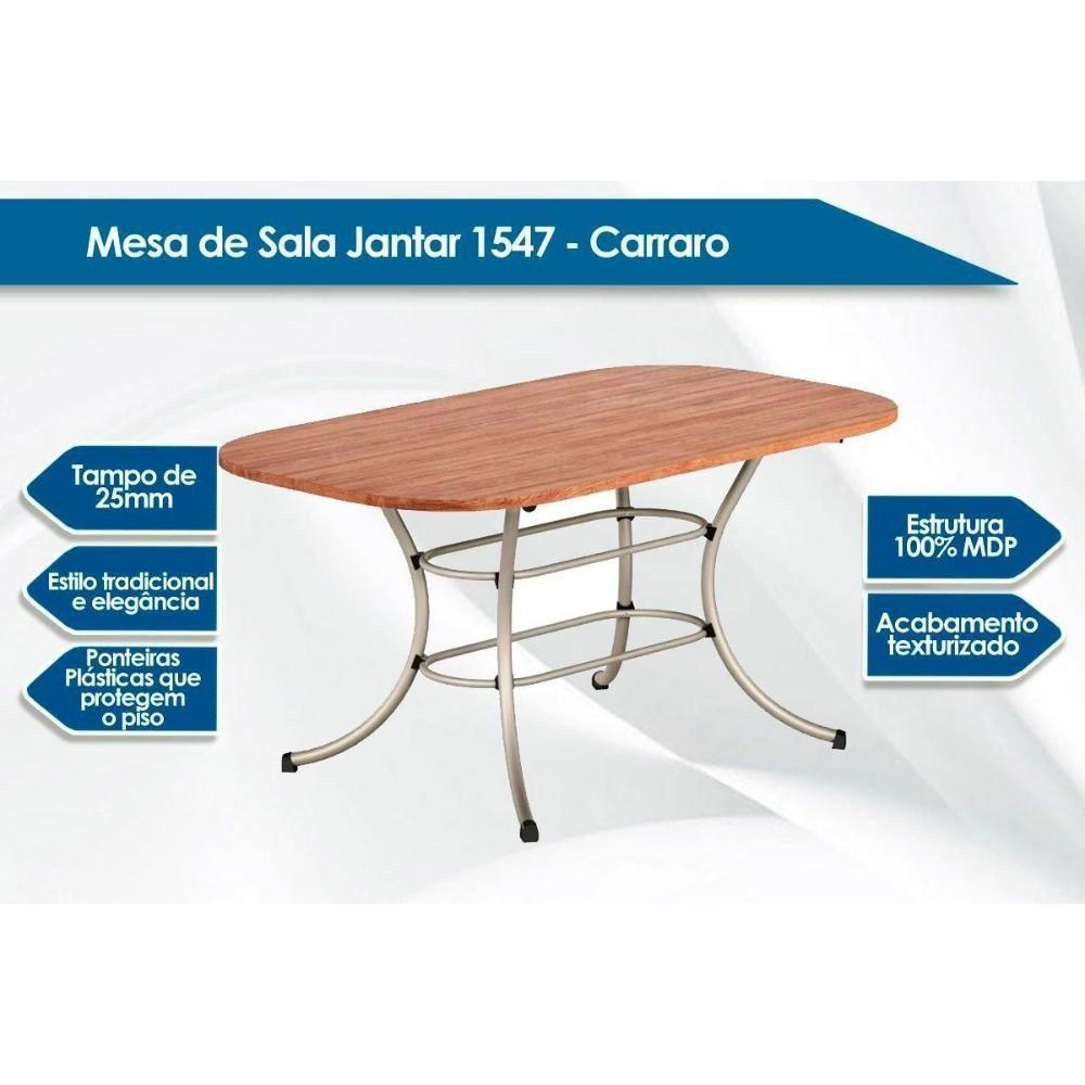 Conjunto Mesa De Cozinha 1547 Aço Com Tampo Madeirado 160x90cm E 6 Cadeiras 190 Prata Freijó Prata Branco Carraro - 6