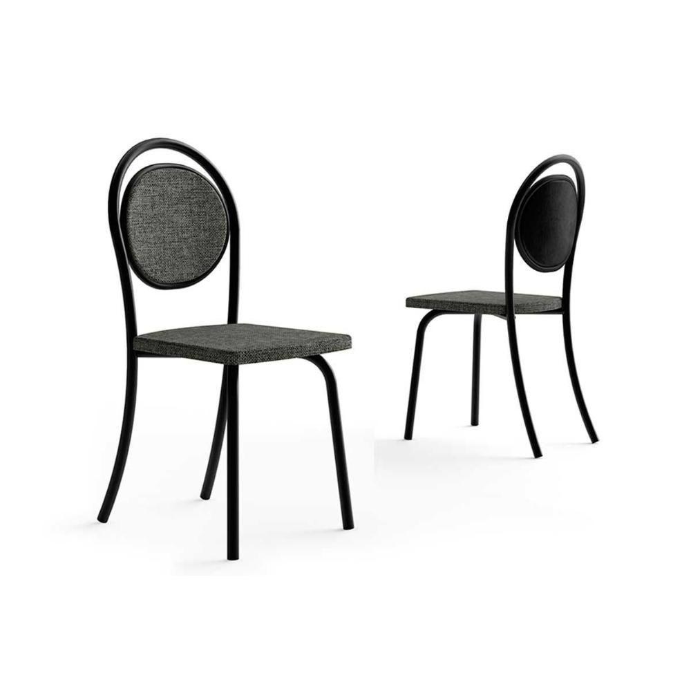 Kit 2 Cadeiras Sala Jantar 1738 Aço 2 Uni Preto Linho Grafite Courano Preto Carraro - 1