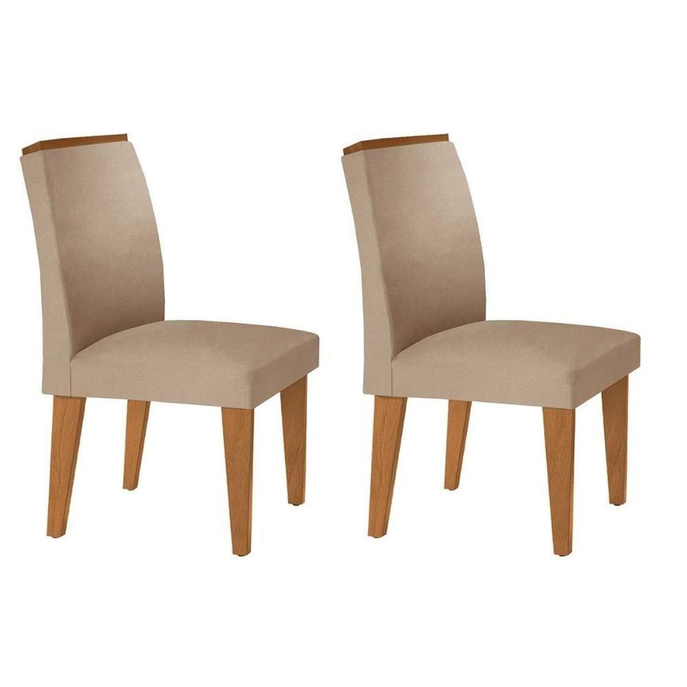 Kit 2 Cadeiras Sala Jantar Lunara 2 Un Madeira Capuccino Linho Bege Turim Rufato - 1