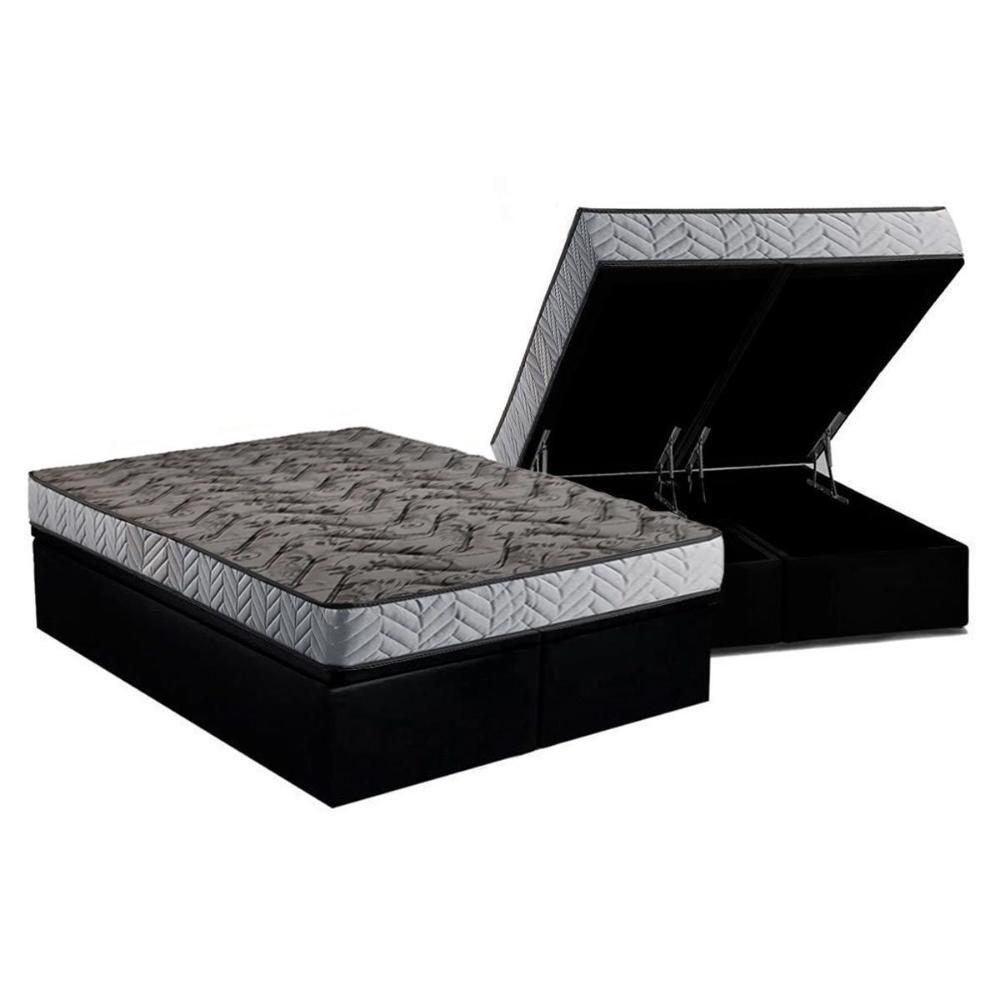 Conjunto Box Baú Queen: Colchão Molas Paropas Compact Ag 65 - D28 Royalle Rústico Prata + Base Crc Suede Black (158x198) - 1