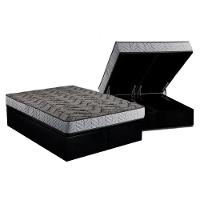 Conjunto Box Baú Queen: Colchão Molas Paropas Compact Ag 65 - D28 Royalle Rústico Prata + Base Crc Suede Black (158x198) - 1