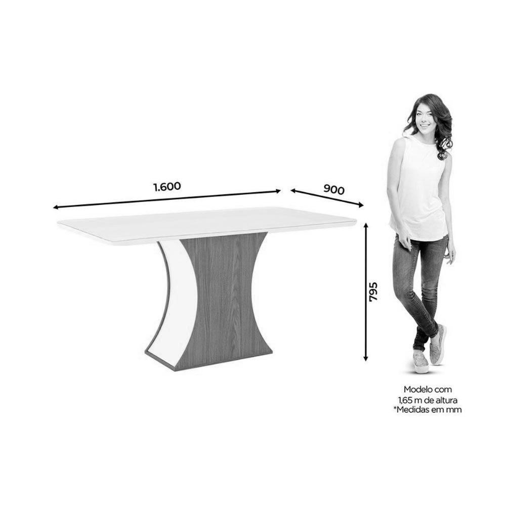 Conjunto Mesa De Cozinha Luiza Com Tampo De Vidro 160x90cm E 6 Cadeiras Vita Nature Off White Linho Bege Henn - 6