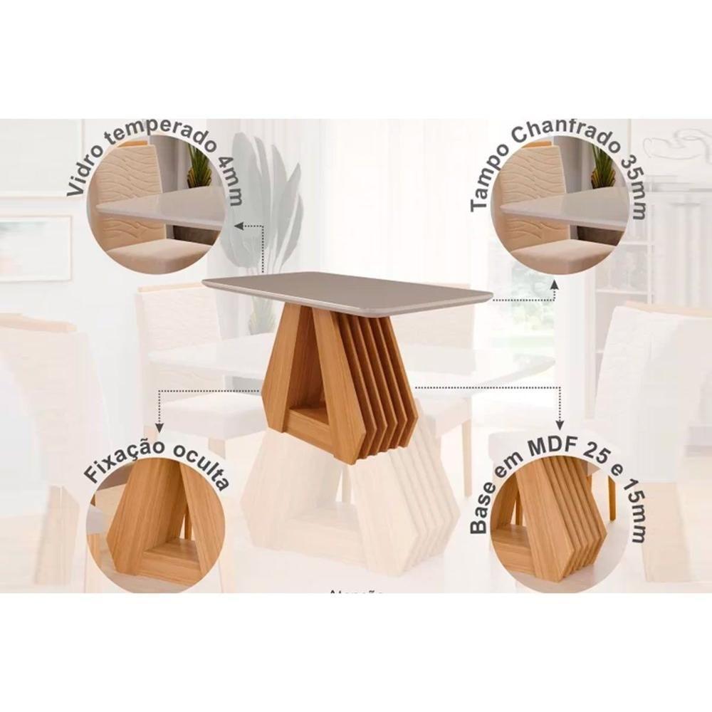 Conjunto Mesa De Cozinha ágata Com Tampo Madeirado Com Vidro 130x80cm E 4 Cadeiras Clarice Madeirado Linho Bege Cimol - 6