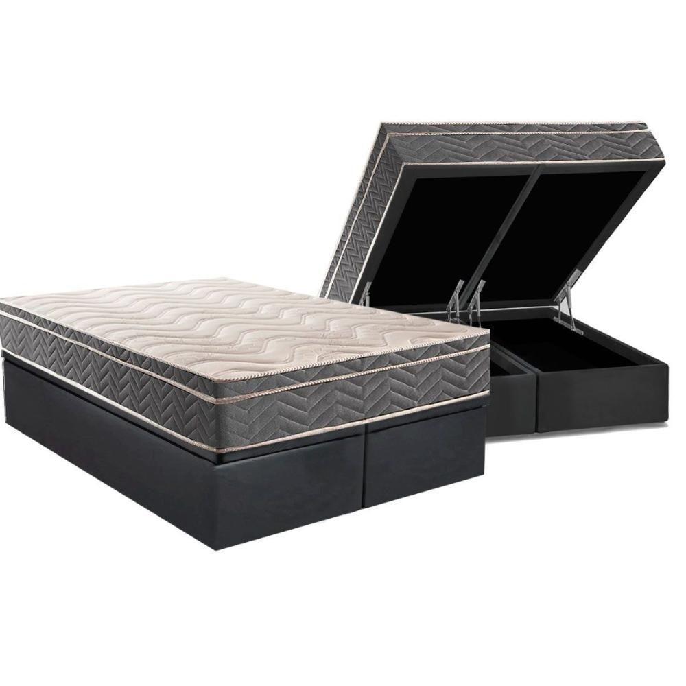 Cama Box Baú Queen: Colchão Espuma D45 Paropas Conforto Mega Firme + Base Crc Suede Gray (158x198) - 1