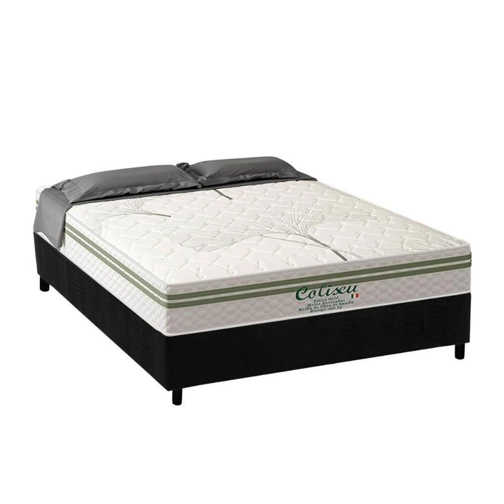 Cama Box Casal: Colchão Molas Ensacadas Paropas Coliseu + Base Crc Suede Black (138x188) - 1