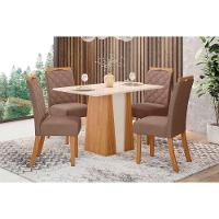 Conjunto Mesa De Cozinha Orus Com Tampo Madeirado 120x80cm E 4 Cadeiras Bella Nature Off White Suede Marrom Henn - 1