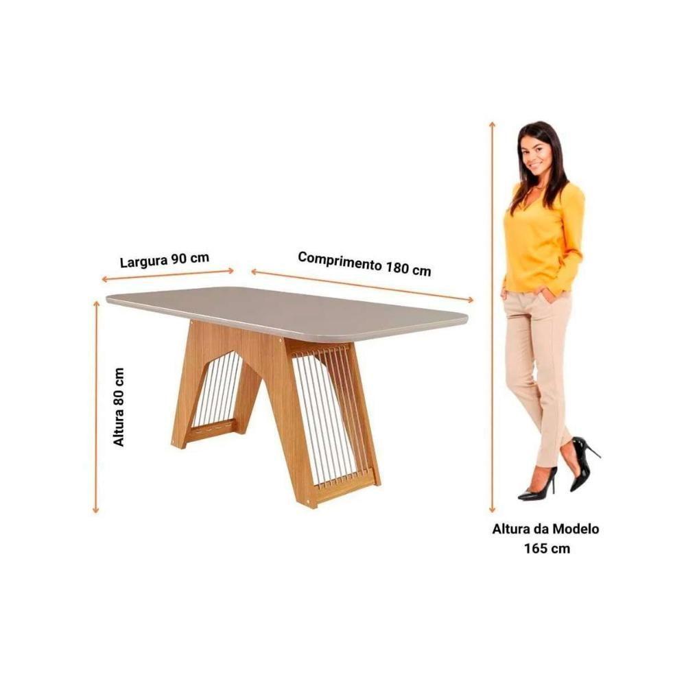 Conjunto Mesa De Cozinha Carol Tampo Madeirado Com Vidro 180x90cm E 6 Cadeiras Clarice Madeirado Linho Bege Cimol - 5