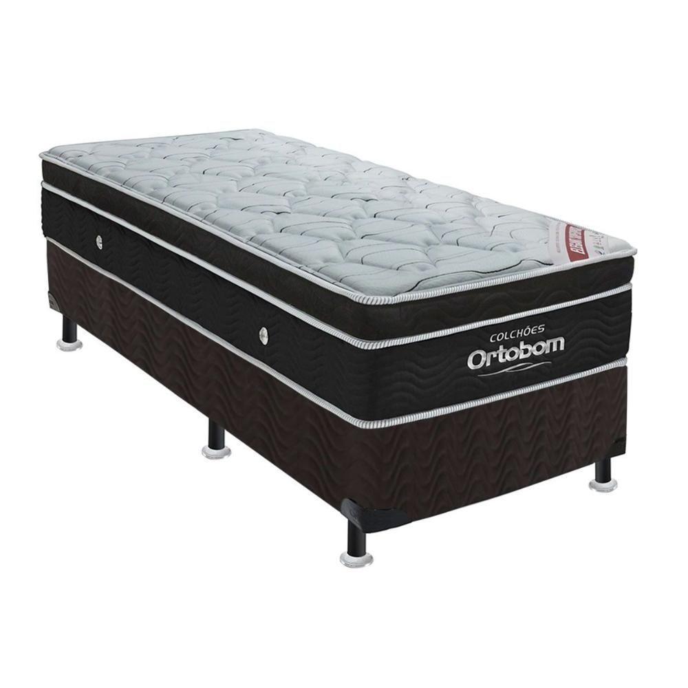 Cama Box Solteiro: Colchão Molas Superpocket Ensacadas Ortobom Elegant + Base Crc Suede Black (88x188) - 1
