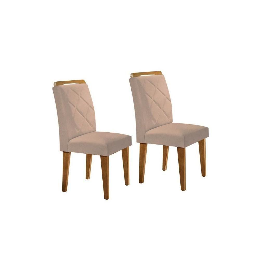 Kit 2 Cadeiras Sala Jantar Melissa 2 Un Madeira Capuccino Suede Creme Rufato - 1