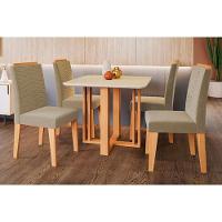 Conjunto Mesa De Cozinha Flora Com Tampo Madeirado Com Vidro 95x95cm E 4 Cadeiras Clarice Madeirado Linho Bege Cimol - 1