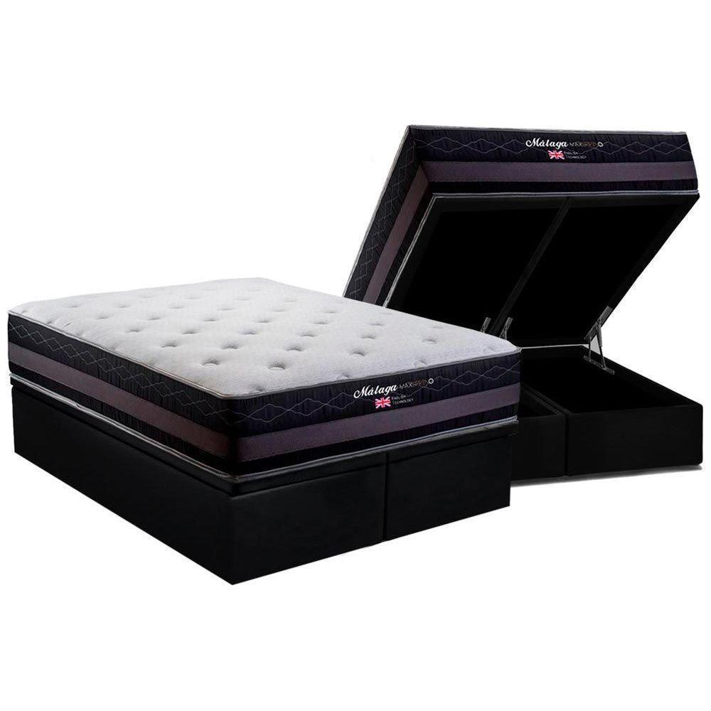 Cama Box Baú Queen: Colchão Molas Masterpocket Ensacadas Herval Maxspring Málaga + Base Crc Suede Black (158x198) - 1