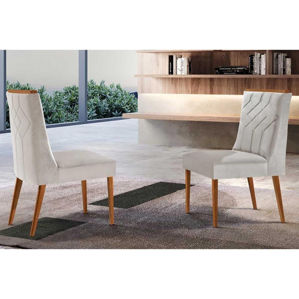 Kit 2 Cadeiras Sala Jantar Nevada 2 Un Madeira Capuccino Suede Creme Rufato - 1