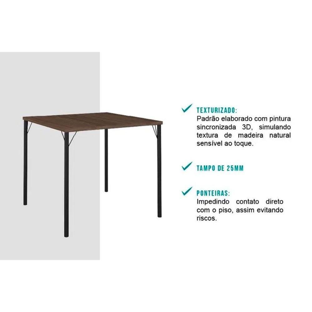 Conjunto Mesa De Cozinha 1545 Aço Com Tampo Madeirado 87x87cm E 4 Cadeiras 1700 Preto Legno Preto Carraro - 7