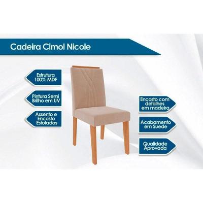 Conjunto Mesa De Cozinha Grace Tampo Madeirado 90x90cm E 4 Cadeiras Nicole Nature Suede Joli Chocolate Cimol