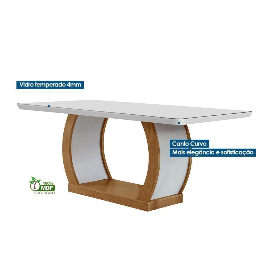 Conjunto Mesa De Cozinha Jade Tampo Madeirado Com Vidro Curvo 180x90 E 6 Cadeiras Amsterdã Imbuia Suede Creme Rufato - 4