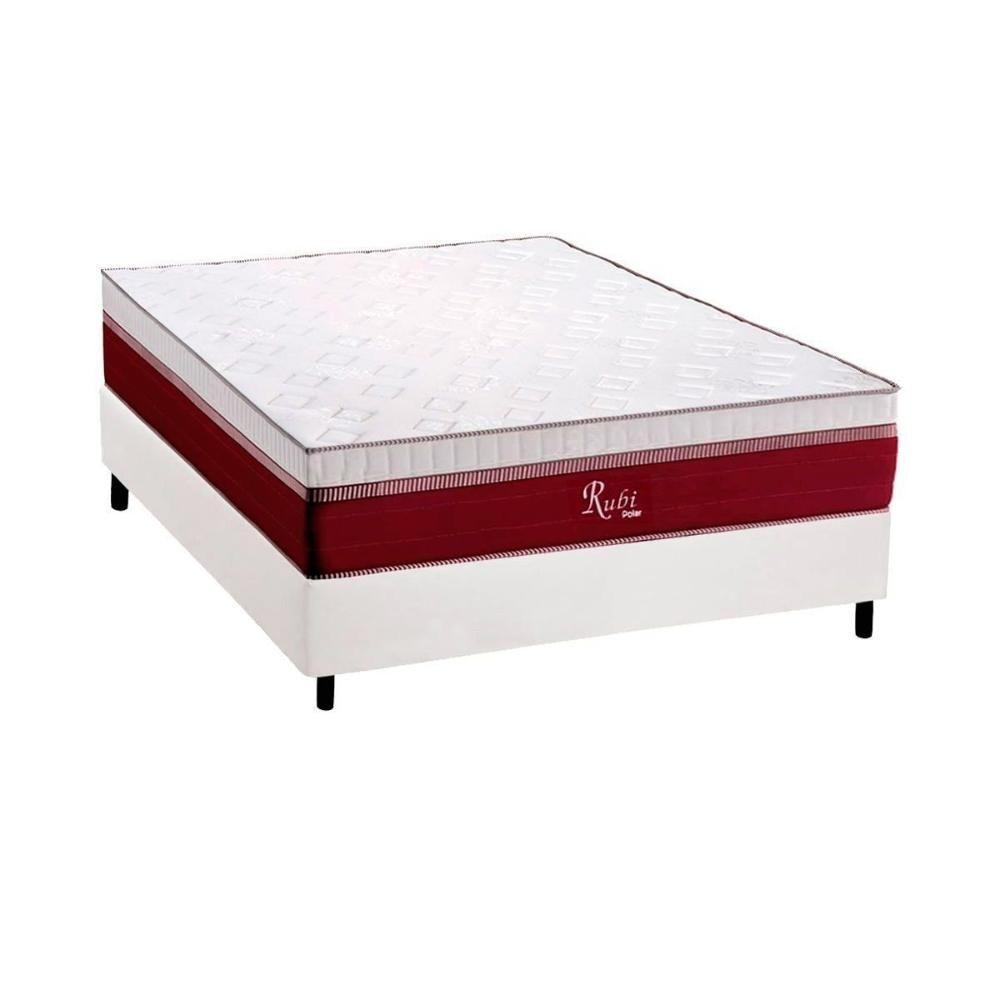 Cama Box Casal: Colchão Molas Ensacadas Polar Rubi + Base Crc Courano White (138x188) - 1