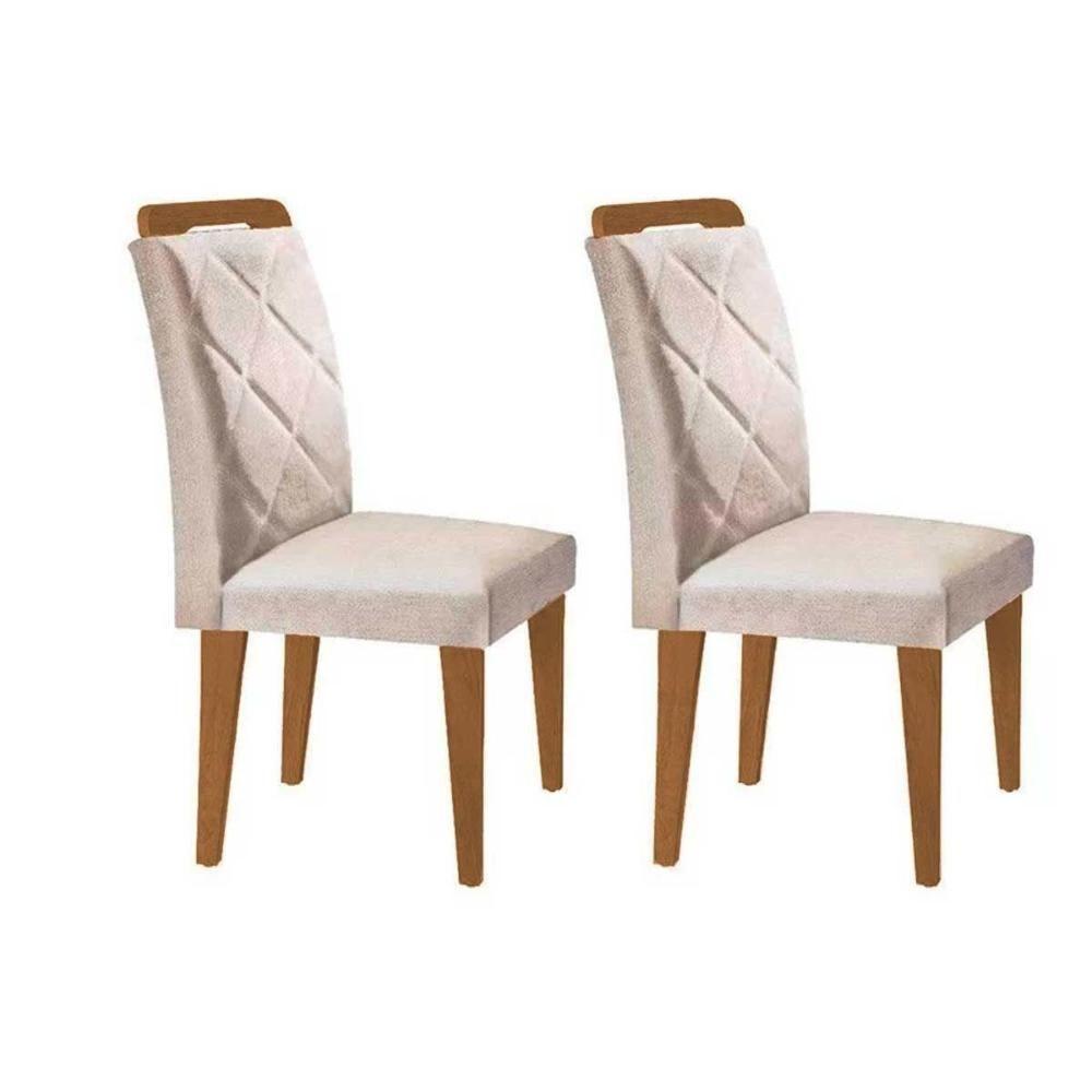 Kit 2 Cadeiras Sala Jantar Melissa 2 Un Madeira Capuccino Suede Creme Rufato - 1