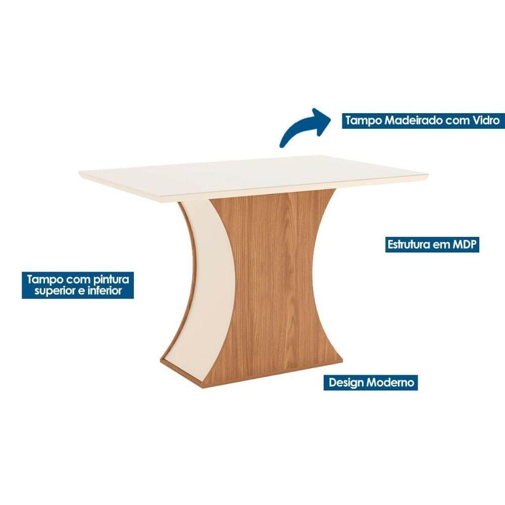 Conjunto Mesa De Cozinha Luiza Com Tampo Reto Madeirado Com Vidro 120x90cm E 4 Cadeiras Vita Nature Linho Henn - 2