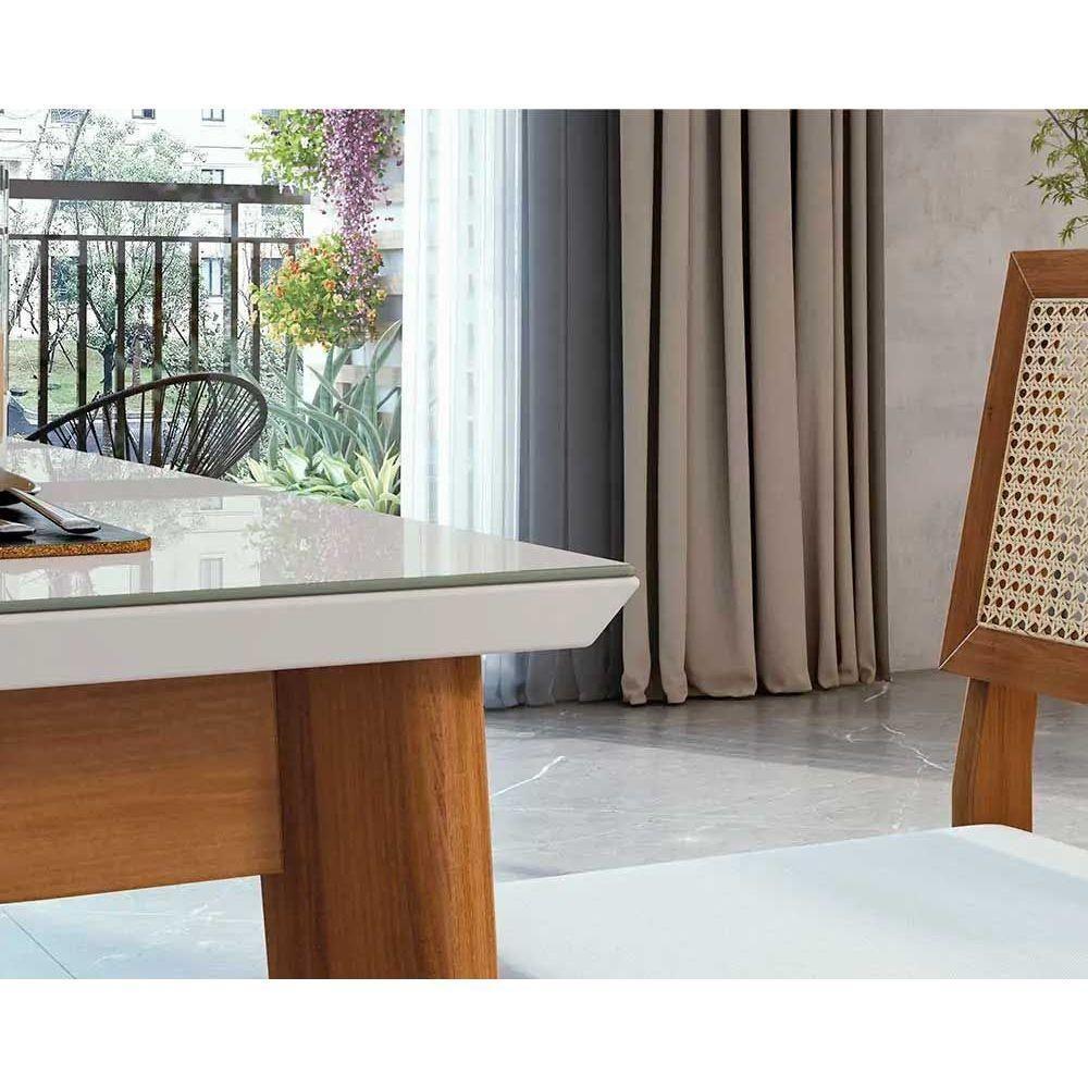 Conjunto Mesa De Cozinha Monalisa Com Tampo Madeirado Com Vidro 160cm E 6 Cadeiras Rainha Natural Nesher - 6