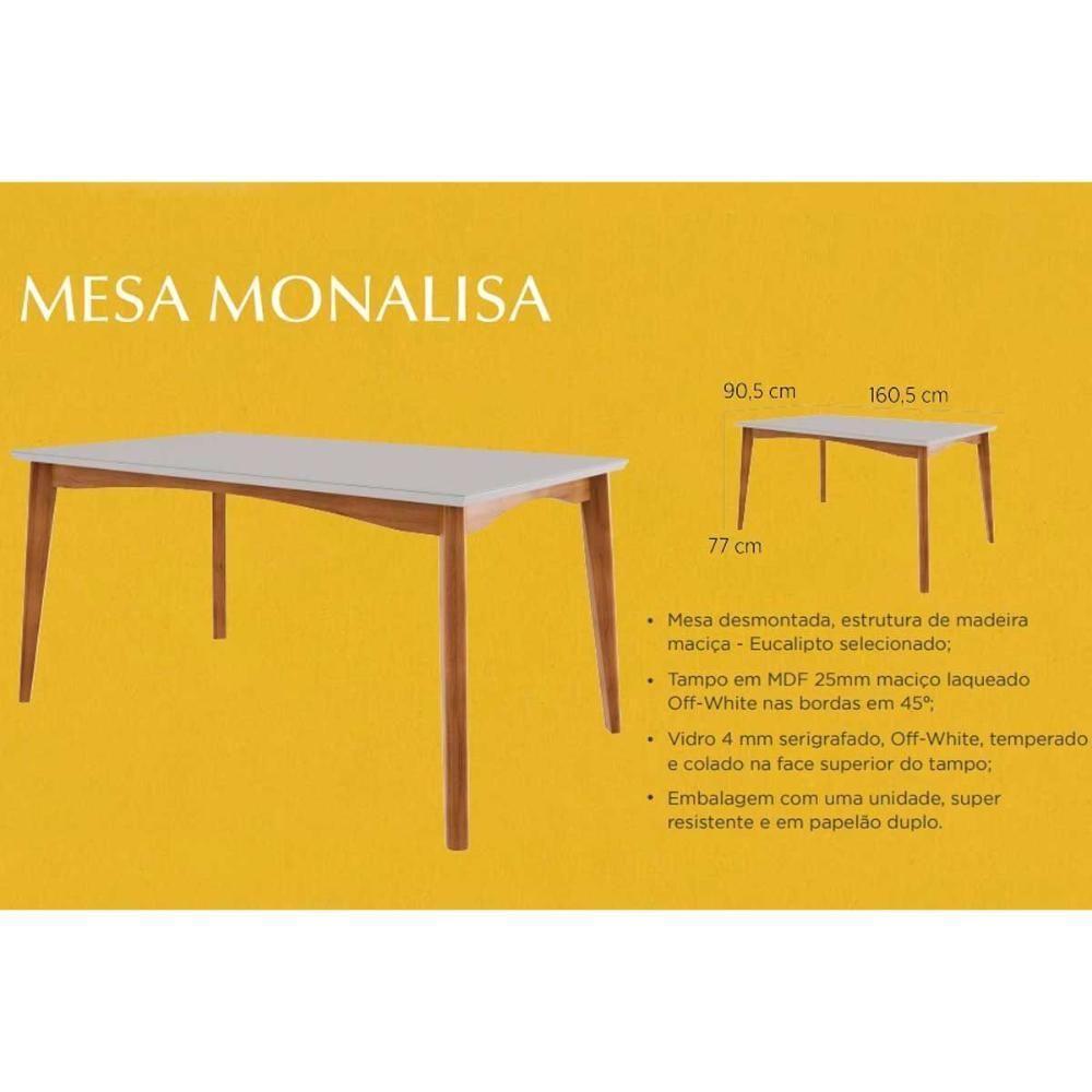 Conjunto Mesa De Cozinha Monalisa Com Tampo Madeirado Com Vidro 160cm E 6 Cadeiras Rainha Natural Nesher - 8