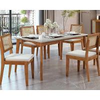 Conjunto Mesa De Cozinha Monalisa Com Tampo Madeirado Com Vidro 160cm E 6 Cadeiras Rainha Natural Nesher - 1